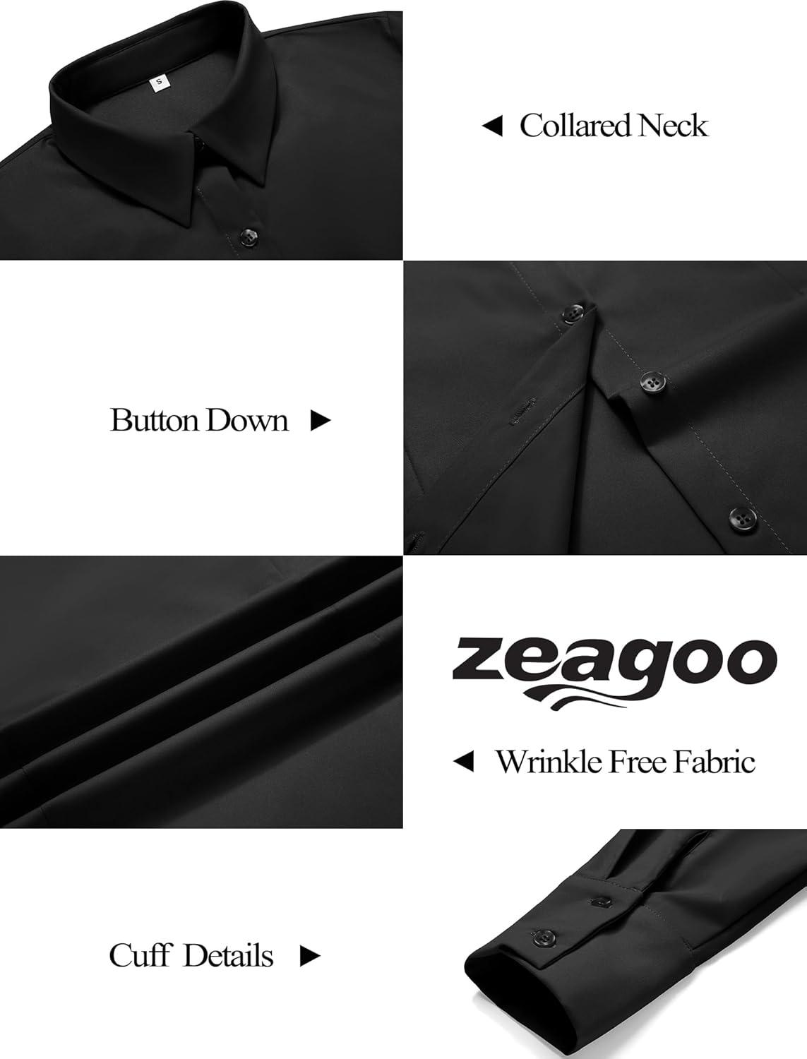 imageZeagoo Button Down Shirts for Women Wrinkle Free Long Sleeve Collared Dress Blouses Casual Work Office Tunics TopsBlack