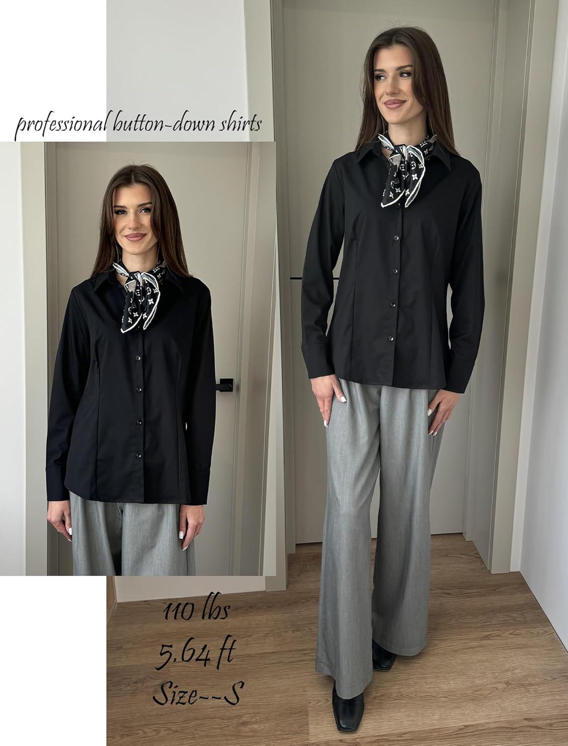 imageZeagoo Button Down Shirts for Women Wrinkle Free Long Sleeve Collared Dress Blouses Casual Work Office Tunics TopsBlack