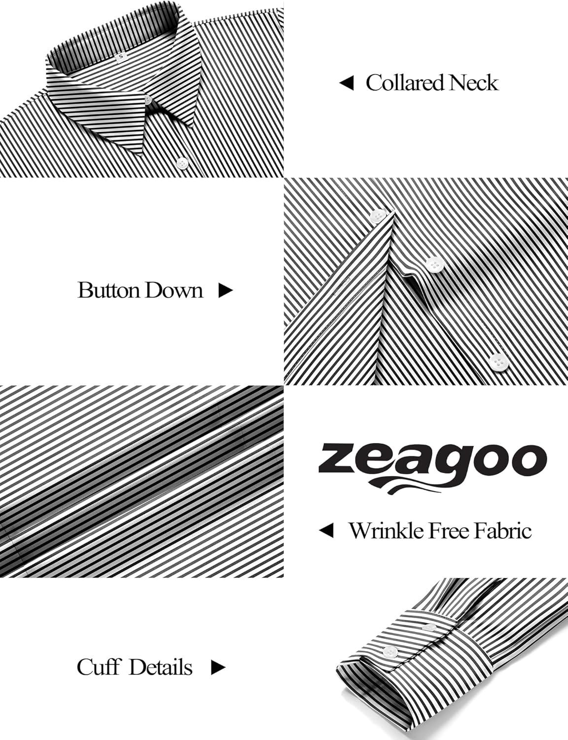 imageZeagoo Button Down Shirts for Women Wrinkle Free Long Sleeve Collared Dress Blouses Casual Work Office Tunics TopsBlack Striped