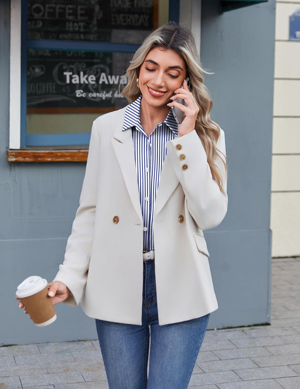 imageZeagoo Button Down Shirts for Women Wrinkle Free Long Sleeve Collared Dress Blouses Casual Work Office Tunics TopsBlue Striped