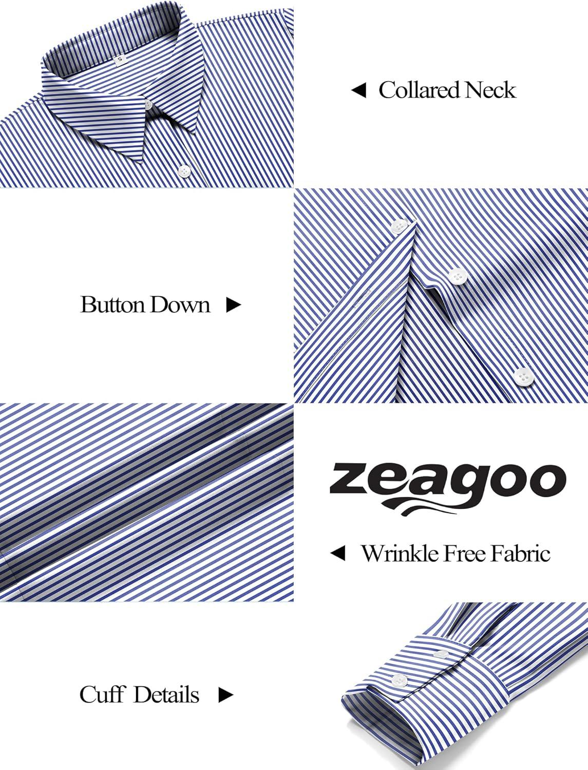 imageZeagoo Button Down Shirts for Women Wrinkle Free Long Sleeve Collared Dress Blouses Casual Work Office Tunics TopsBlue Striped