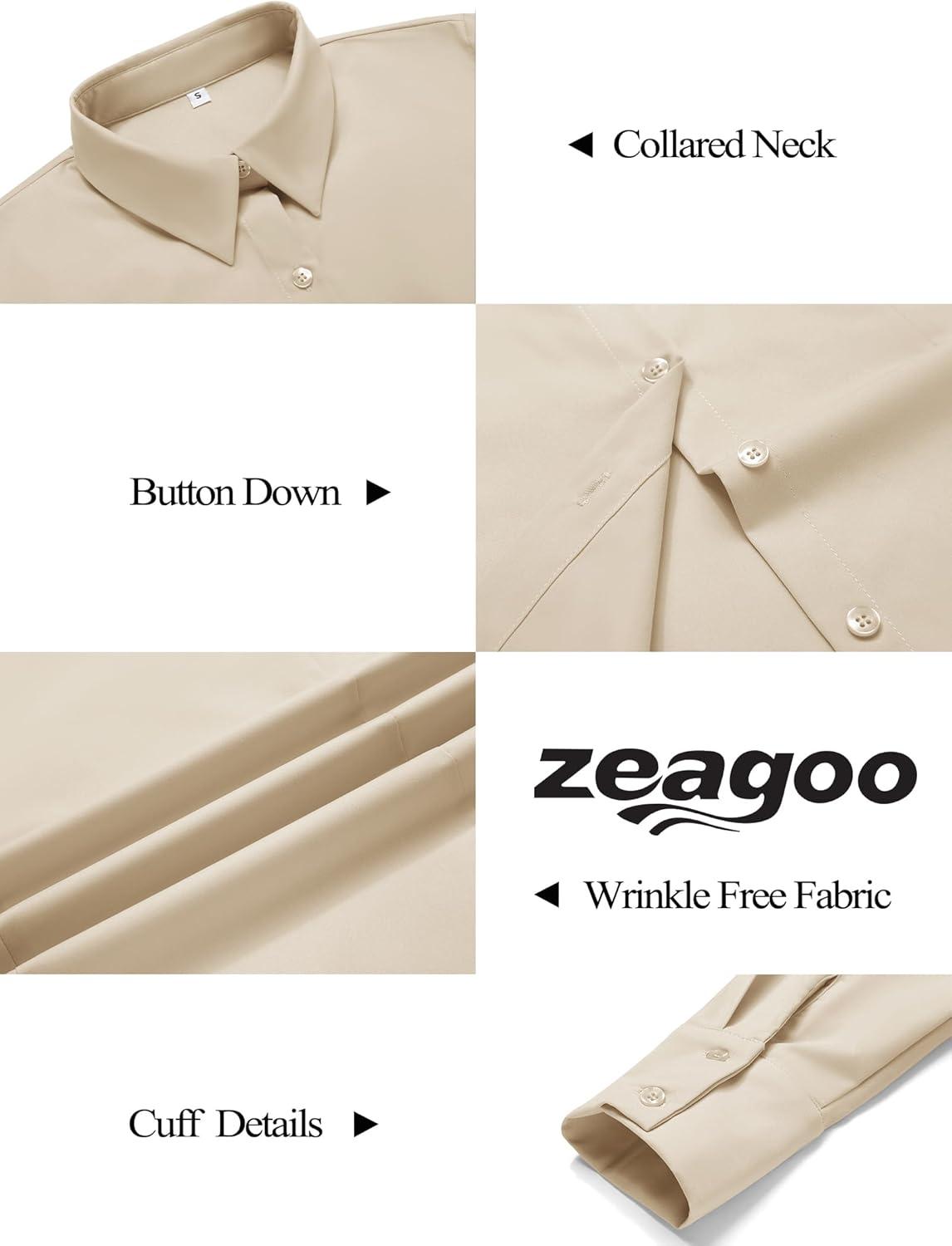 imageZeagoo Button Down Shirts for Women Wrinkle Free Long Sleeve Collared Dress Blouses Casual Work Office Tunics TopsKhaki