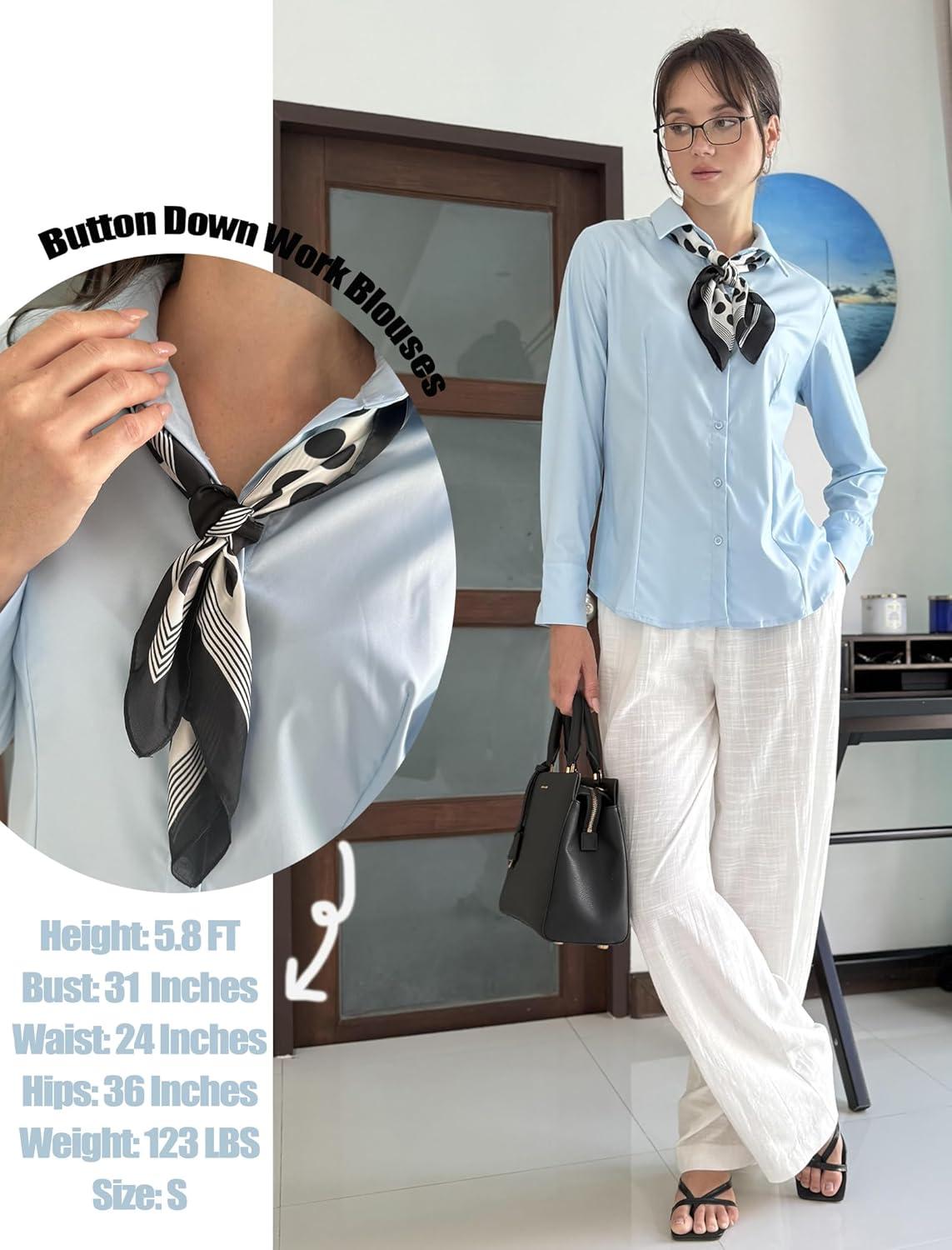 imageZeagoo Button Down Shirts for Women Wrinkle Free Long Sleeve Collared Dress Blouses Casual Work Office Tunics TopsLight Blue