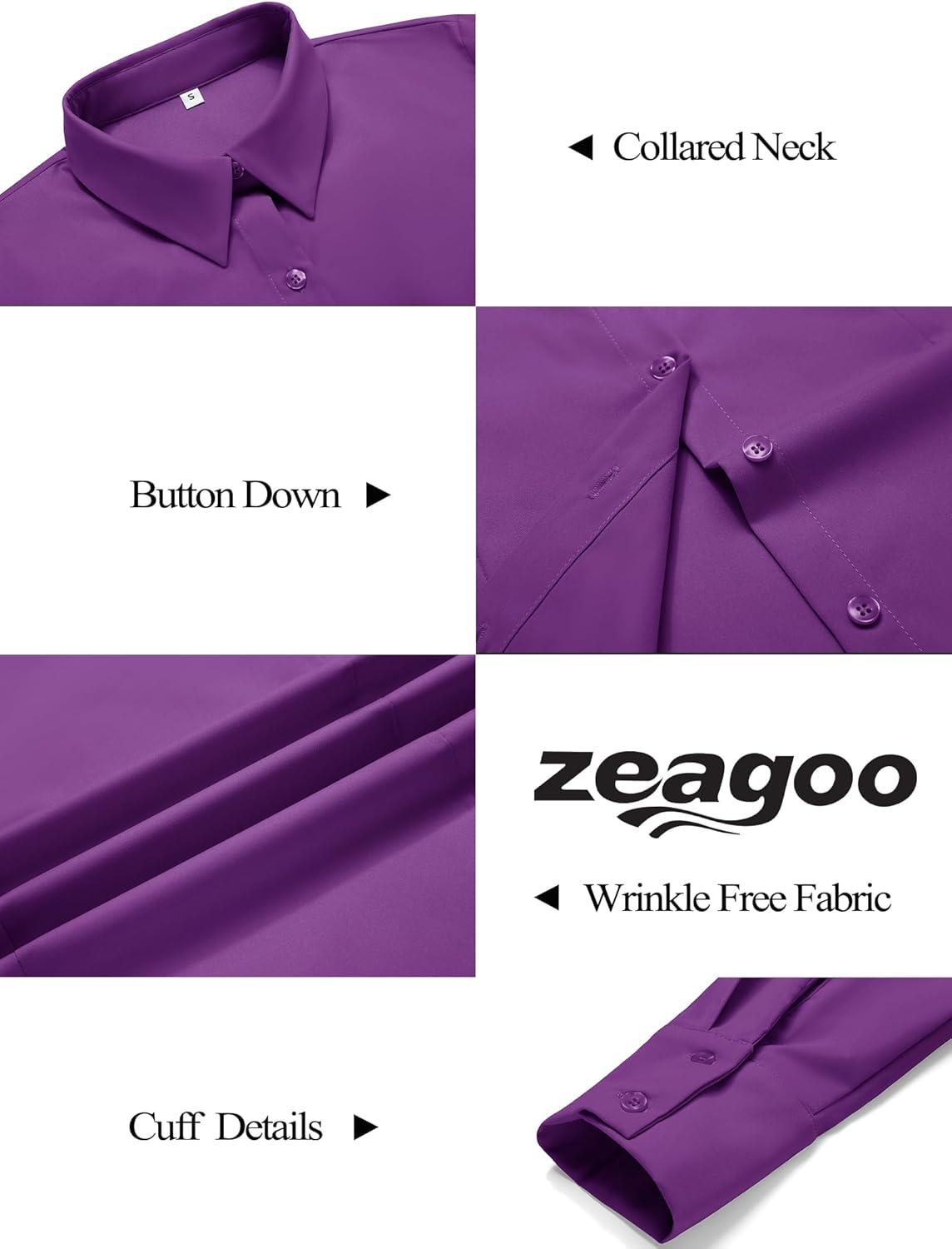 imageZeagoo Button Down Shirts for Women Wrinkle Free Long Sleeve Collared Dress Blouses Casual Work Office Tunics TopsPurple
