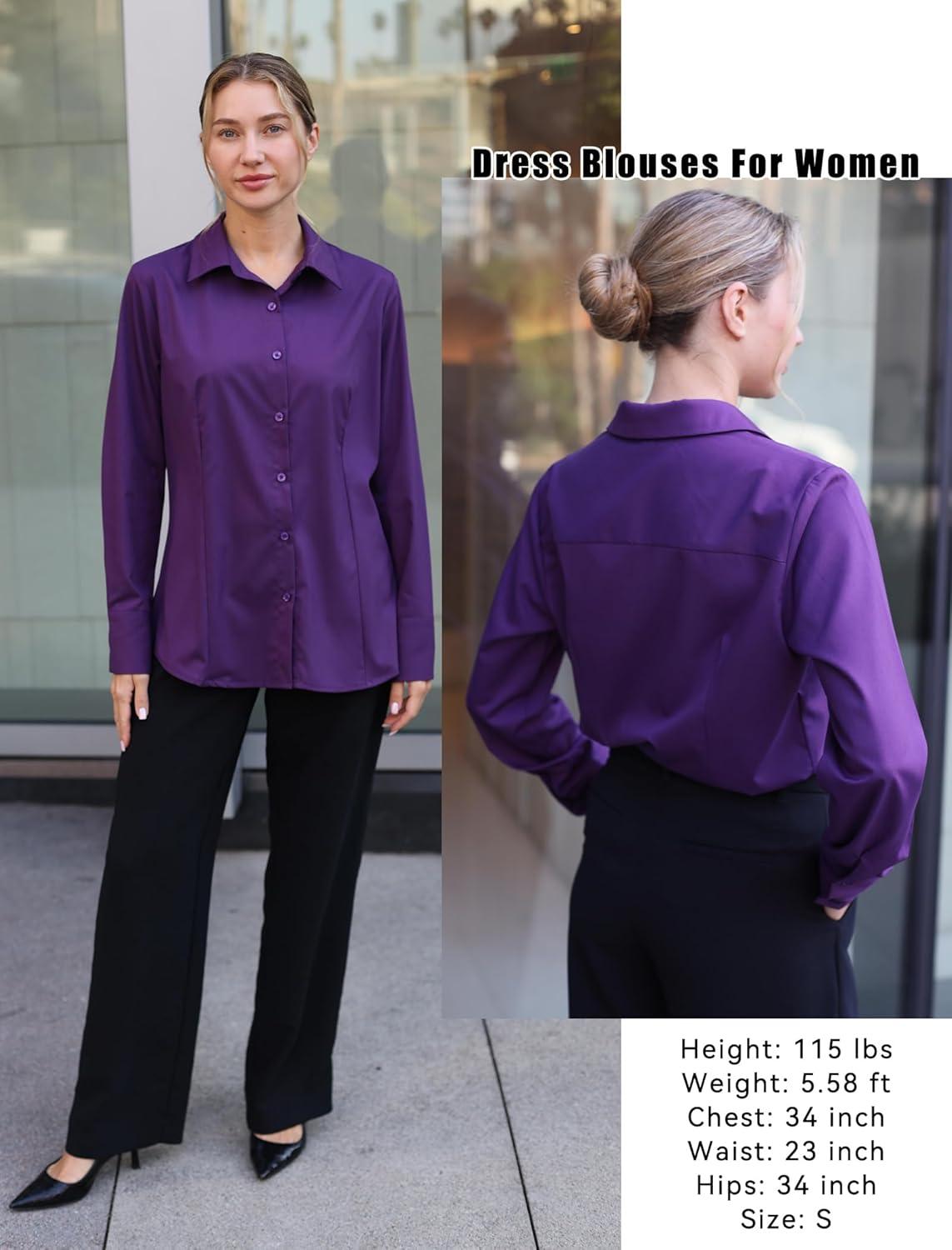 imageZeagoo Button Down Shirts for Women Wrinkle Free Long Sleeve Collared Dress Blouses Casual Work Office Tunics TopsPurple