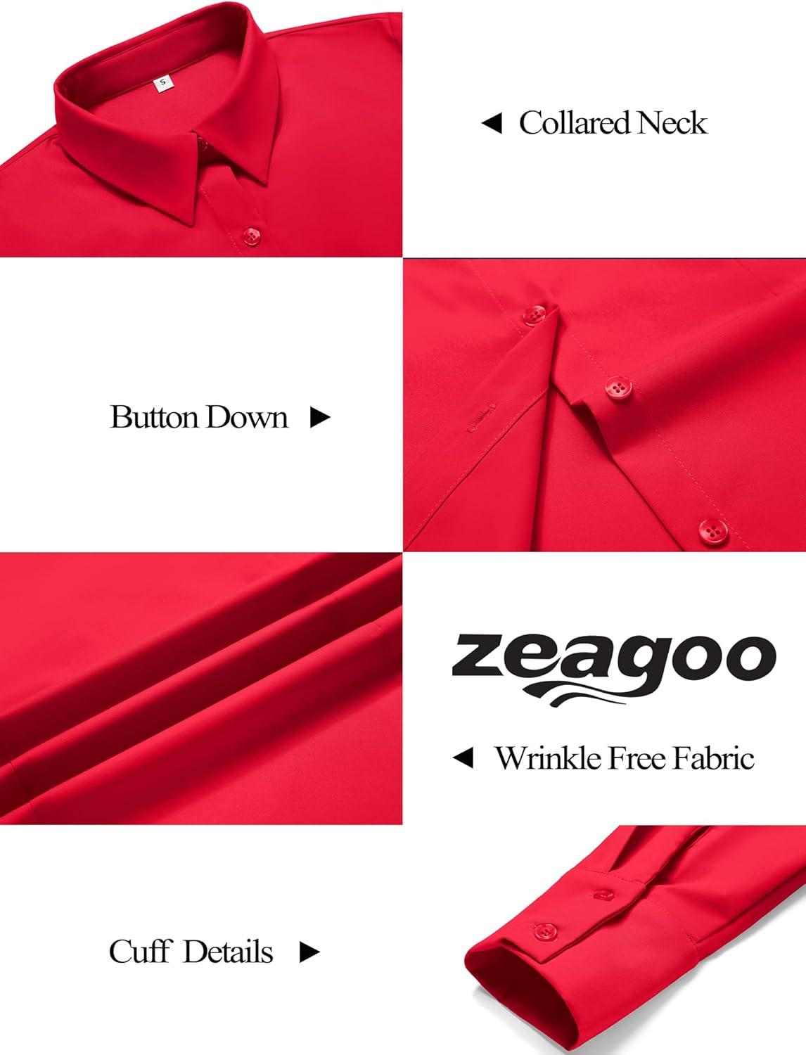imageZeagoo Button Down Shirts for Women Wrinkle Free Long Sleeve Collared Dress Blouses Casual Work Office Tunics TopsRed