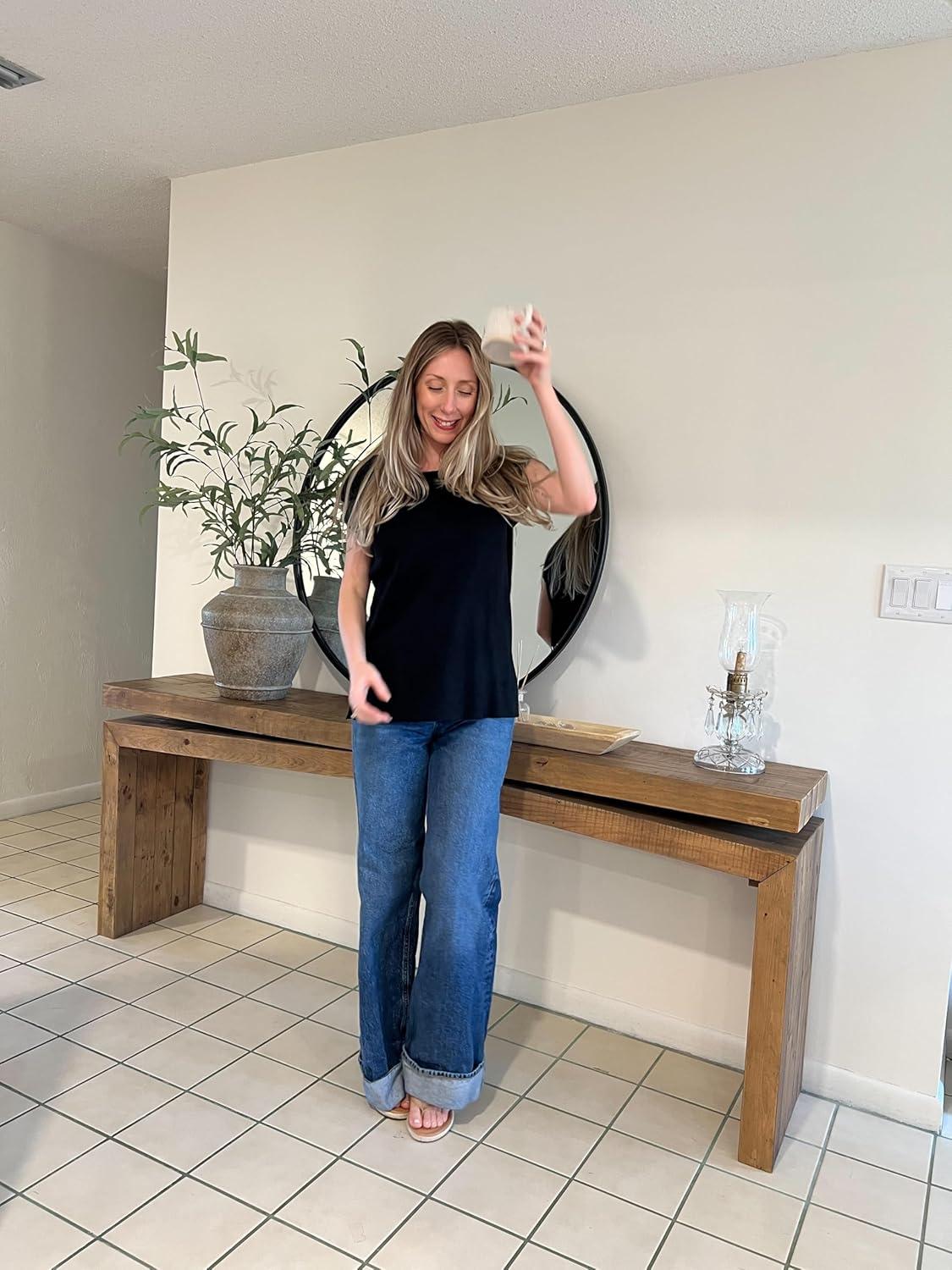 imageZeagoo Sweater Vest Women Crew Neck Loose Fit Knit Lightweight T Shirts Pullover Casual Summer OutfitsBlack