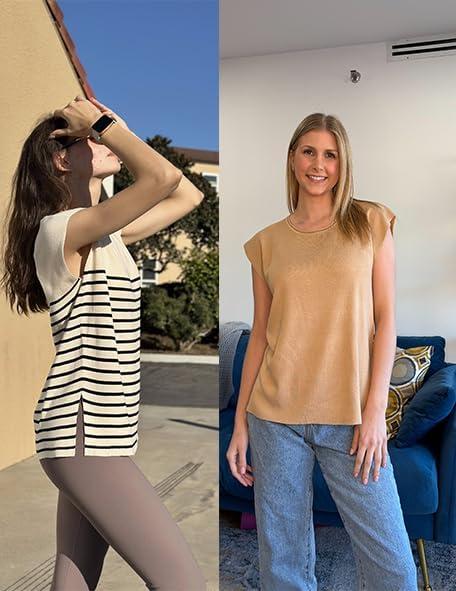 imageZeagoo Sweater Vest Women Crew Neck Loose Fit Knit Lightweight T Shirts Pullover Casual Summer OutfitsDark Green