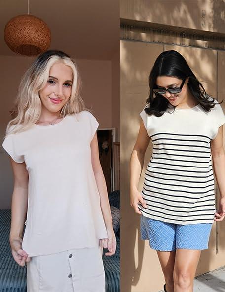 imageZeagoo Sweater Vest Women Crew Neck Loose Fit Knit Lightweight T Shirts Pullover Casual Summer OutfitsLine White