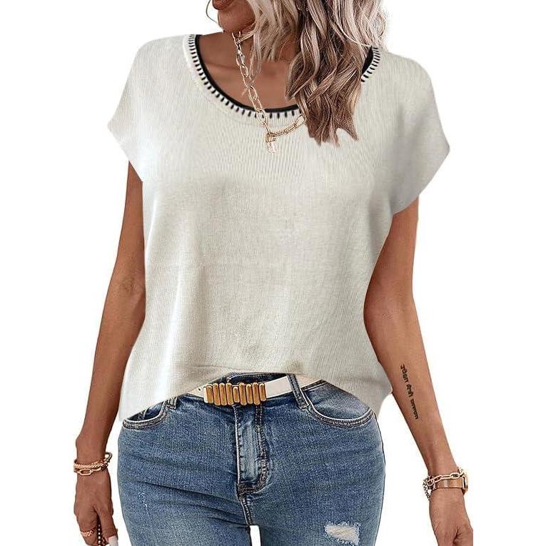 imageZeagoo Sweater Vest Women Crew Neck Loose Fit Knit Lightweight T Shirts Pullover Casual Summer OutfitsLine White