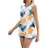 imageZeagoo Beach Vacation Clothes for Women Pleated High Neck Flowy Sleeveless Tank Tops Summer Loose Fit Tunic BlousesWhite Blue Flower