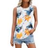 imageZeagoo Beach Vacation Clothes for Women Pleated High Neck Flowy Sleeveless Tank Tops Summer Loose Fit Tunic BlousesWhite Blue Flower
