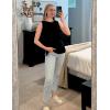 imageZeagoo Womens Summer Tops Dressy Casual High Neck Sleeveless Shirts Basic Loose Fit Tank Tops Beach Vacation 2 PackFblackkhaki Stripe