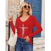 imageZeagoo Womens T Shirts Long Sleeve V Neck Basic Tee Casual Loose Fit Soft Fall Tops Outfits 2025 SXXLChristmas Cross