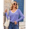 imageZeagoo Womens T Shirts Long Sleeve V Neck Basic Tee Casual Loose Fit Soft Fall Tops Outfits 2025 SXXLWhite Blue Striped