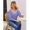 imageZeagoo Womens T Shirts Long Sleeve V Neck Basic Tee Casual Loose Fit Soft Fall Tops Outfits 2025 SXXLWhite Blue Striped