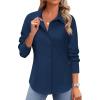imageZeagoo Button Down Shirts for Women Wrinkle Free Long Sleeve Collared Dress Blouses Casual Work Office Tunics TopsNavy Blue
