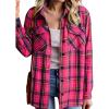 imageZeagoo Womens Button Down Flannel Shirts Long Sleeve Plaid Blouses Lightweight Business Dressy Casual Top with PocketsHot Pink