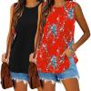 imageZeagoo Womens Summer Tops Dressy Casual High Neck Sleeveless Shirts Basic Loose Fit Tank Tops Beach Vacation 2 PackBlackred Flower