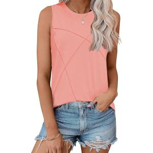 imageZeagoo Beach Vacation Clothes for Women Pleated High Neck Flowy Sleeveless Tank Tops Summer Loose Fit Tunic BlousesPink