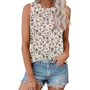imageZeagoo Beach Vacation Clothes for Women Pleated High Neck Flowy Sleeveless Tank Tops Summer Loose Fit Tunic BlousesWhite Green Flower