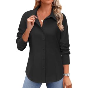 imageZeagoo Button Down Shirts for Women Wrinkle Free Long Sleeve Collared Dress Blouses Casual Work Office Tunics TopsBlack