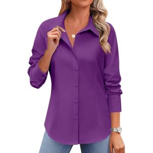 imageZeagoo Button Down Shirts for Women Wrinkle Free Long Sleeve Collared Dress Blouses Casual Work Office Tunics TopsPurple