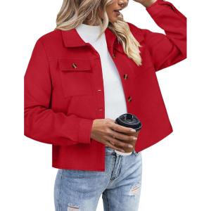 imageZeagoo Flannels for Women Cropped Shacket Jacket Fashion Plaid Button Down Shirt 2025 Fall Coat TopsZred
