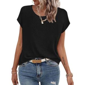 imageZeagoo Sweater Vest Women Crew Neck Loose Fit Knit Lightweight T Shirts Pullover Casual Summer OutfitsBlack