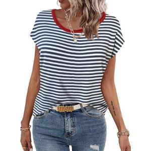 imageZeagoo Sweater Vest Women Crew Neck Loose Fit Knit Lightweight T Shirts Pullover Casual Summer OutfitsBlack Stripe Red