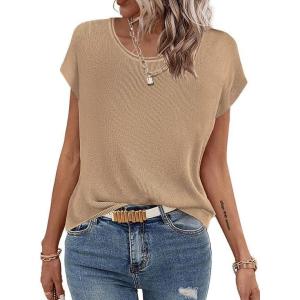 imageZeagoo Sweater Vest Women Crew Neck Loose Fit Knit Lightweight T Shirts Pullover Casual Summer OutfitsLight Khaki