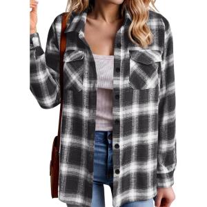 imageZeagoo Womens Button Down Flannel Shirts Long Sleeve Plaid Blouses Lightweight Business Dressy Casual Top with PocketsBlack