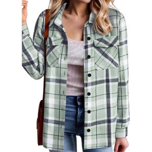 imageZeagoo Womens Button Down Flannel Shirts Long Sleeve Plaid Blouses Lightweight Business Dressy Casual Top with PocketsLight Green