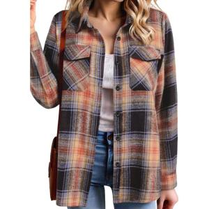 imageZeagoo Womens Button Down Flannel Shirts Long Sleeve Plaid Blouses Lightweight Business Dressy Casual Top with PocketsSandy Brown
