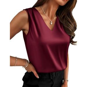 imageZeagoo Womens Silk Satin Camisole Tank Tops V Neck Pleated Dressy Casual Sleeveless Blouses Summer Business Work ShirtsWine Red