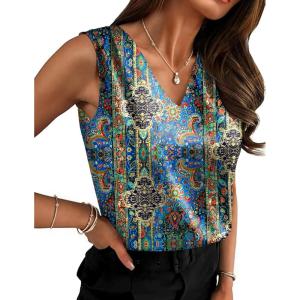 imageZeagoo Womens Silk Satin Camisole Tank Tops V Neck Pleated Dressy Casual Sleeveless Blouses Summer Business Work ShirtsZ  Mz779