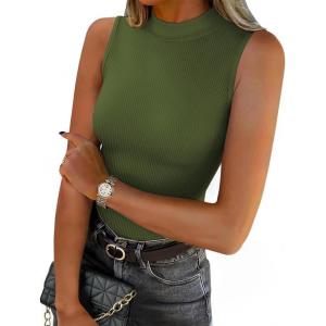 imageZeagoo Womens Sleeveless Mock Turtleneck Tank Tops Slim Fit Stretch Ribbed Tops Casual Basic Layering Shirts 2025Army Green