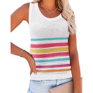 imageZeagoo Womens Summer Crochet Sleeveless Sweater Vest Round Neck Hollow Out Knit Tank Tops Casual Loose Cami TopsTz185
