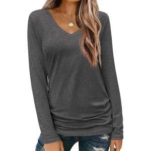 imageZeagoo Womens T Shirts Long Sleeve V Neck Basic Tee Casual Loose Fit Soft Fall Tops Outfits 2025 SXXLDark Grey
