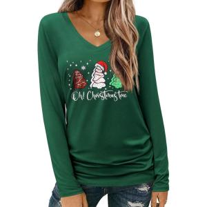 imageZeagoo Womens T Shirts Long Sleeve V Neck Basic Tee Casual Loose Fit Soft Fall Tops Outfits 2025 SXXLGreen Christmas