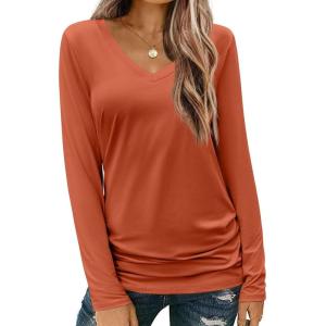 imageZeagoo Womens T Shirts Long Sleeve V Neck Basic Tee Casual Loose Fit Soft Fall Tops Outfits 2025 SXXLPumpkin
