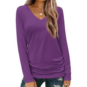 imageZeagoo Womens T Shirts Long Sleeve V Neck Basic Tee Casual Loose Fit Soft Fall Tops Outfits 2025 SXXLPurple