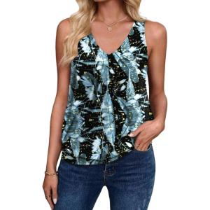 imageZeagoo Womens Tank Tops Loose Fit V Neck Ruched Sleeveless Tops Casual Basic Banded Shirts SXXLBlack Blue Yellow Printed