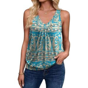 imageZeagoo Womens Tank Tops Loose Fit V Neck Ruched Sleeveless Tops Casual Basic Banded Shirts SXXLGreen Cream