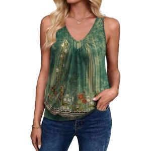 imageZeagoo Womens Tank Tops Loose Fit V Neck Ruched Sleeveless Tops Casual Basic Banded Shirts SXXLGreen Floral