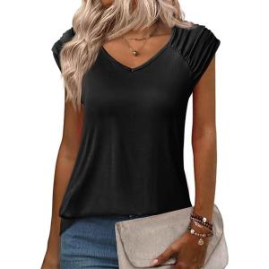 imageZeagoo Womens Tops Cute Loose Tank Tops Trendy Casual Dressy Shirts V Neck Cap Sleeve Tops Summer OutfitsBlack