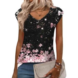 imageZeagoo Womens Tops Cute Loose Tank Tops Trendy Casual Dressy Shirts V Neck Cap Sleeve Tops Summer OutfitsCherry Blossom