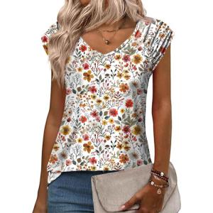 imageZeagoo Womens Tops Cute Loose Tank Tops Trendy Casual Dressy Shirts V Neck Cap Sleeve Tops Summer OutfitsColorful Floral