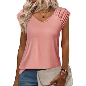 imageZeagoo Womens Tops Cute Loose Tank Tops Trendy Casual Dressy Shirts V Neck Cap Sleeve Tops Summer OutfitsCoral Pink