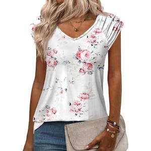 imageZeagoo Womens Tops Cute Loose Tank Tops Trendy Casual Dressy Shirts V Neck Cap Sleeve Tops Summer OutfitsFloral Red
